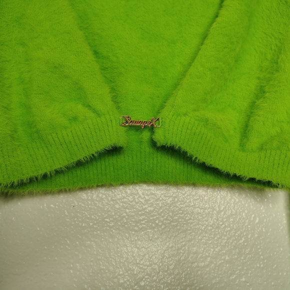 Savage X Fenty Fuzzy Neon Green Cropped Cardigan Metalic Logo Sz M - Picture 6 of 9